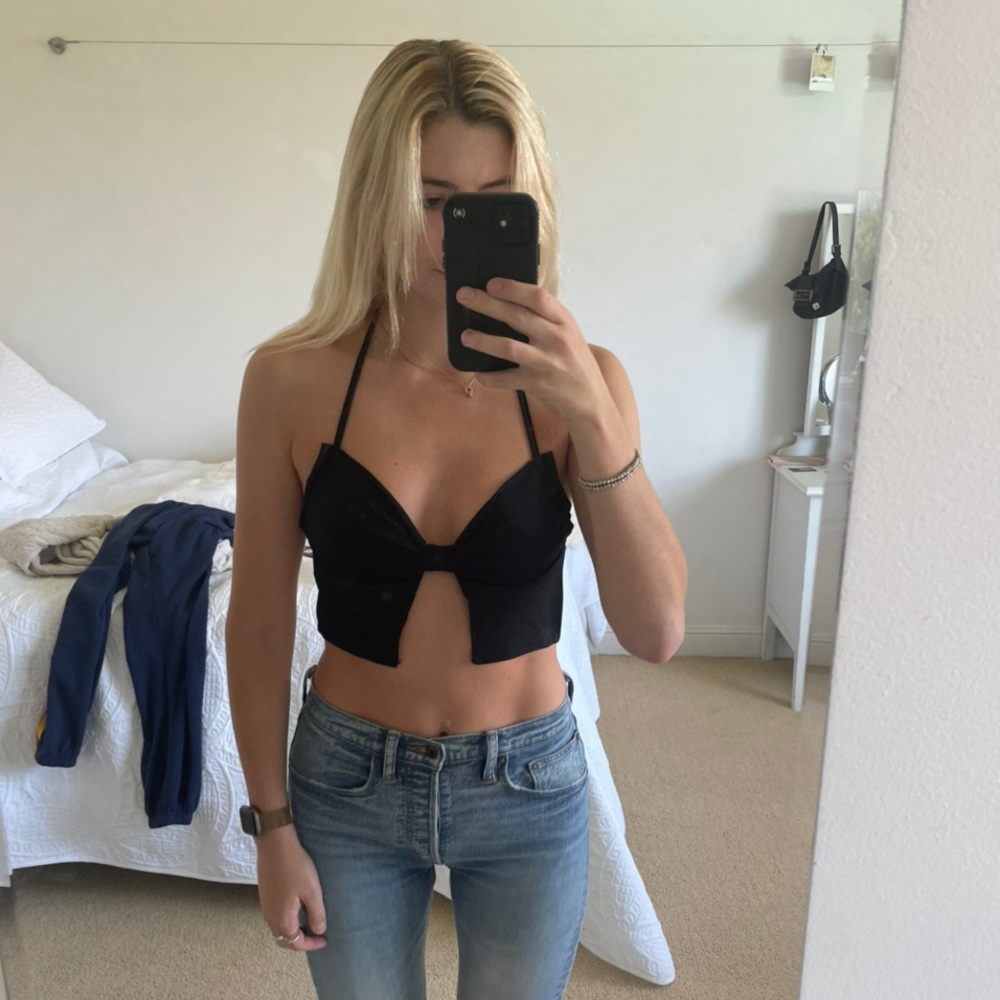 Y2K black halter Bow tie blouse
